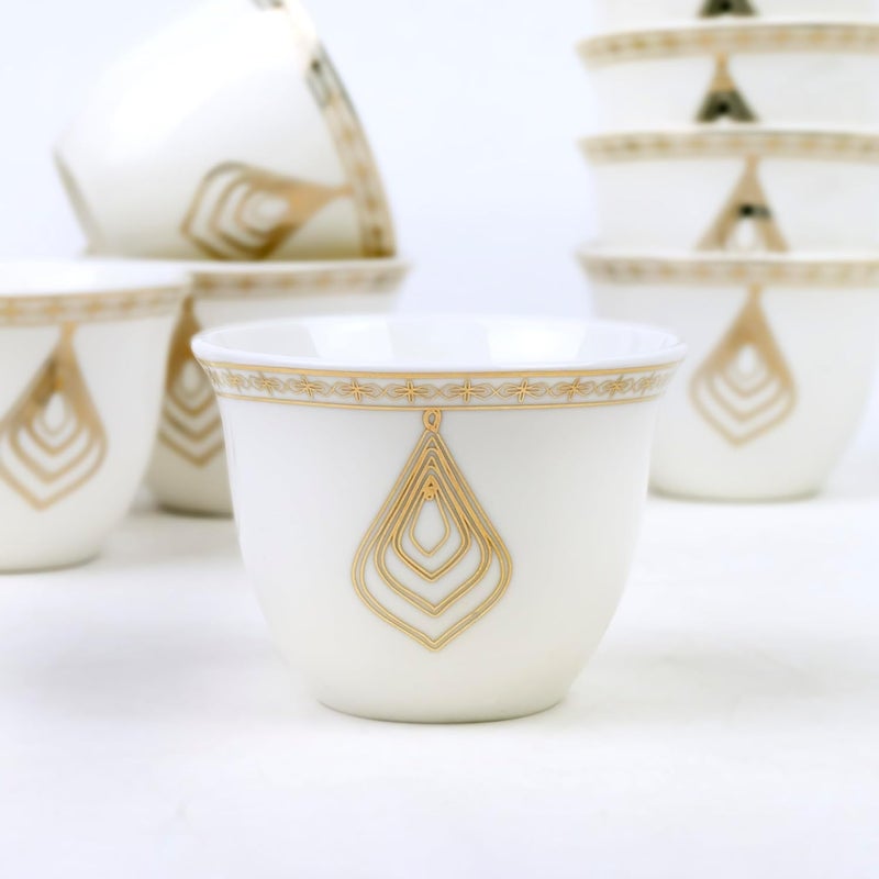 Shallow Porcelain Nyla Cawa Cup, 80ml (12 Pieces, White & Gold) || Luxurious Tea Cup, Coffee Cup - Image 3